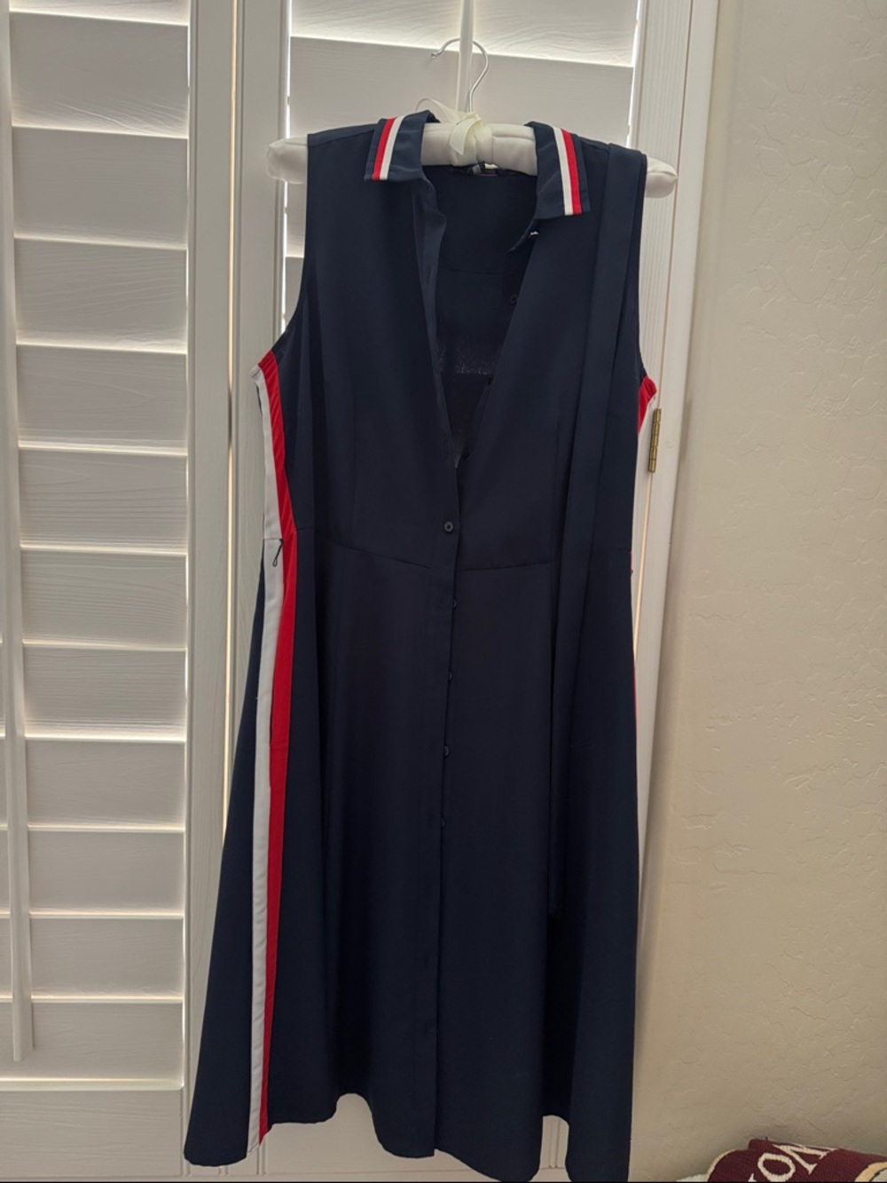 Tommy Hilfiger Navy Midi Polo Dress with Red & White Stripes